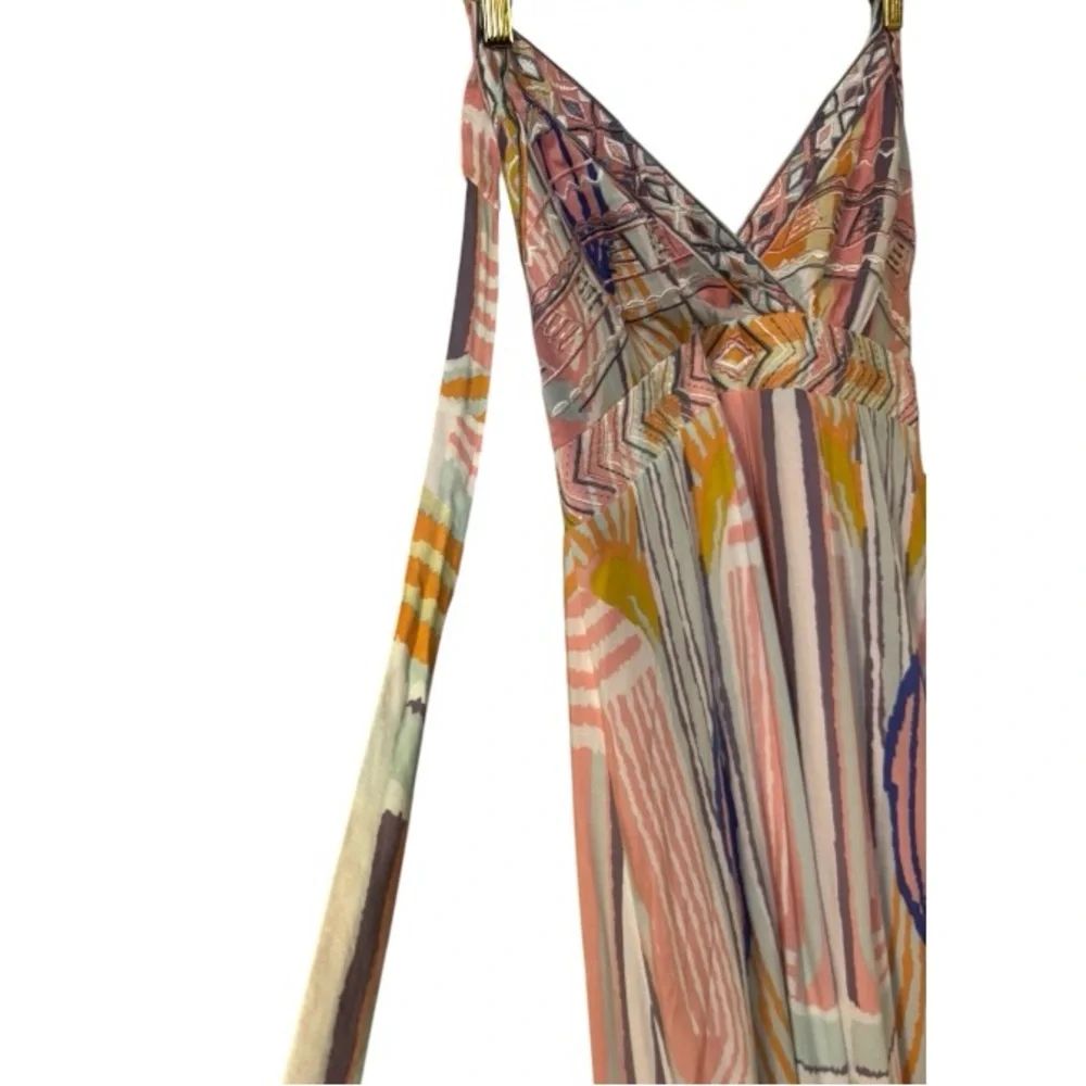 Multicolor Patterned Women's Lined Halter Maxi Dress Size Small 💯% Rayon - Picture 3 of 14